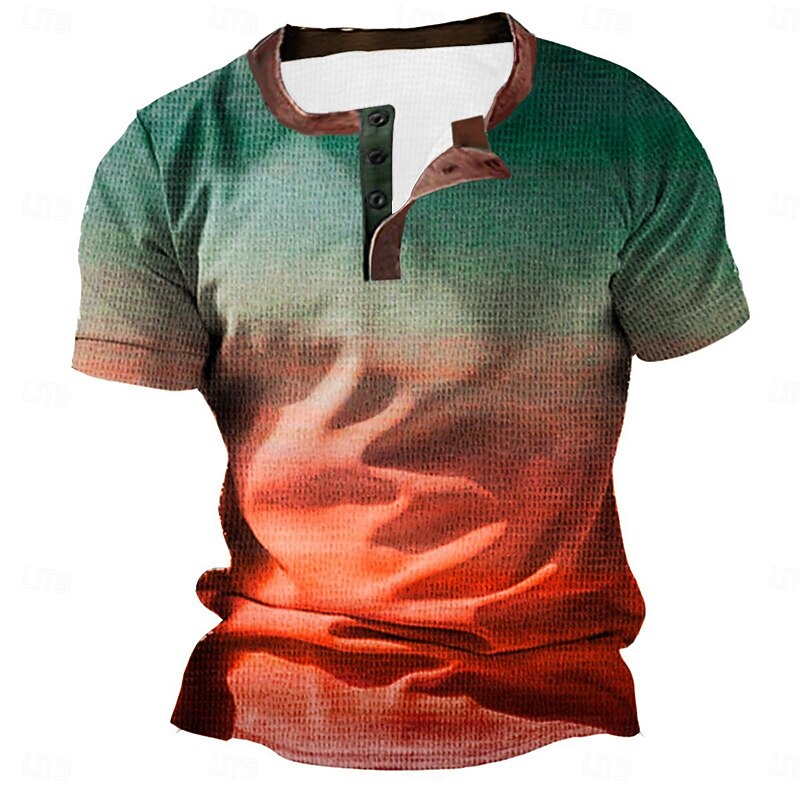 Men's Gradient Waffle Henley Shirt Waffle T Shirt Vintage Shirt Short Sleeve Fashion Designer Basic Outdoor Daily Summer Yellow Red Blue Sky Blue Orange Henley Henley T-Shirt2