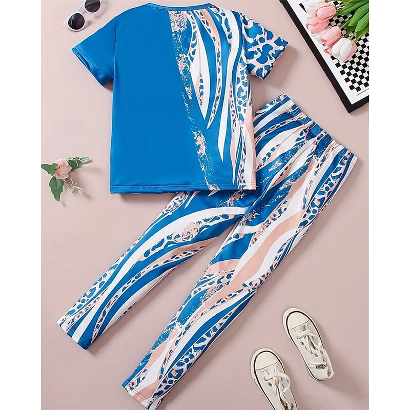 Girls' 3D Print Pajama Sets Tee & Pants Pajama Sets Short Sleeve 3D Print Summer Spring Active Basic Kids 4 years+ Crew Neck Home Daily Regular Fit2