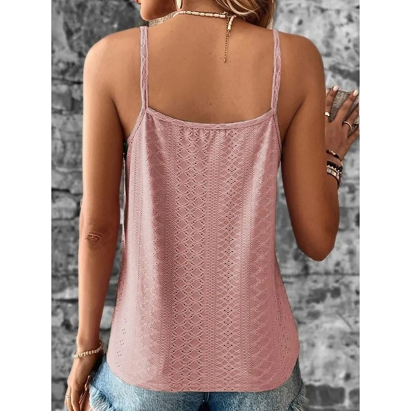 Women's Camisole Tank Top Solid Color Basic Casual Sleeveless Strap Regular Tops Daily Lace Patchwork White Yellow Pink Army Green Gray Summer Spring2