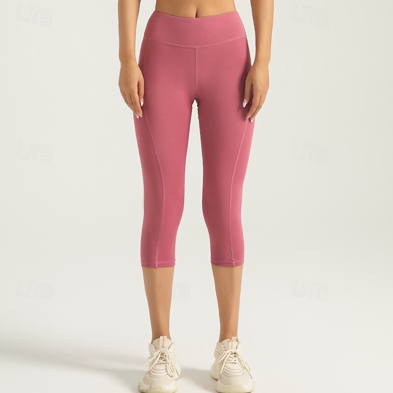 Women's Gym Shorts Yoga Shorts Workout Shorts Side Pockets Butt Lift Tummy Control High Waist Pilates Gym Workout Workout Capri Leggings Solid Color Dark Pink Black Pink Spandex Sports Activewear2