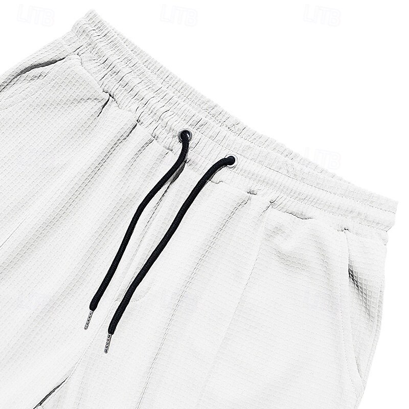 Men's Waffle Trousers Baggy Pants Buttons Plain Wearable Full Length Outdoor Daily Camping & Hiking Vacation Fashion Black White4