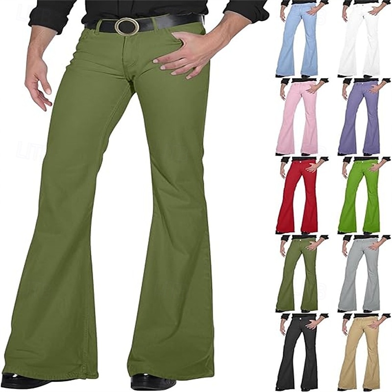 Retro Vintage 1970s Long Length Trousers Bell Bottom Pants Flared Trousers Hippie Solid Color Fancy Dress Men's Masquerade Daily Wear Pride Parade Pride Month Adults' Pants Spring & Summer