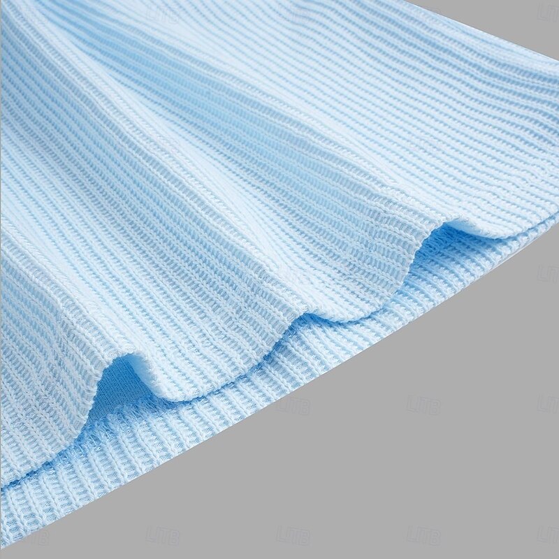 Men's Waffle Polo Shirts Golf Shirt Casual Holiday Lapel Quarter Zip Short Sleeve Fashion Basic Plain Quarter Zip Summer Regular Fit Light Blue Waffle Polo Shirts4