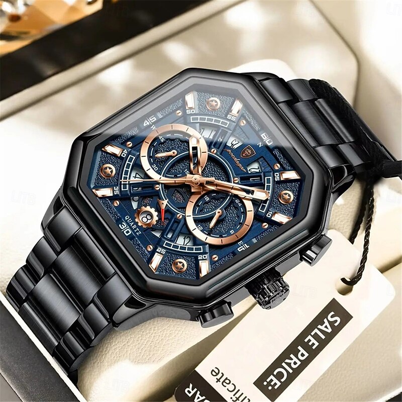 POEDAGAR Luxury Men's Quartz Clock Waterproof Luminous Chronograph Date Man Watch Stainless Steel Fashion Sports Watches