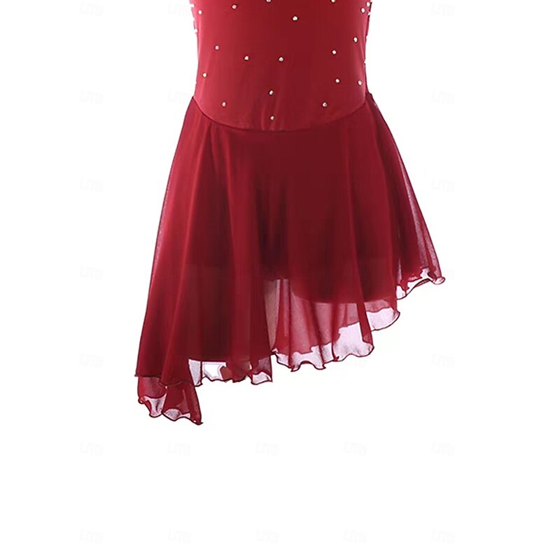 Figure Skating Dress Women's Girls' Ice Skating Dress Patchwork Open Back Mesh Spandex Stretchy Training Practice Professional Skating Wear Thermal Warm Crystal / Rhinestone Sleeveless Ice Skating4