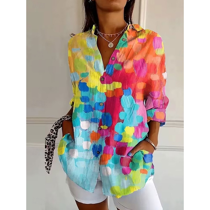 Women's Shirt Button Down Tunic Shirt Collar Long Sleeve Floral Casual Regular Tops Work Daily s Print White Yellow Pink Red Blue Spring Fall Winter
