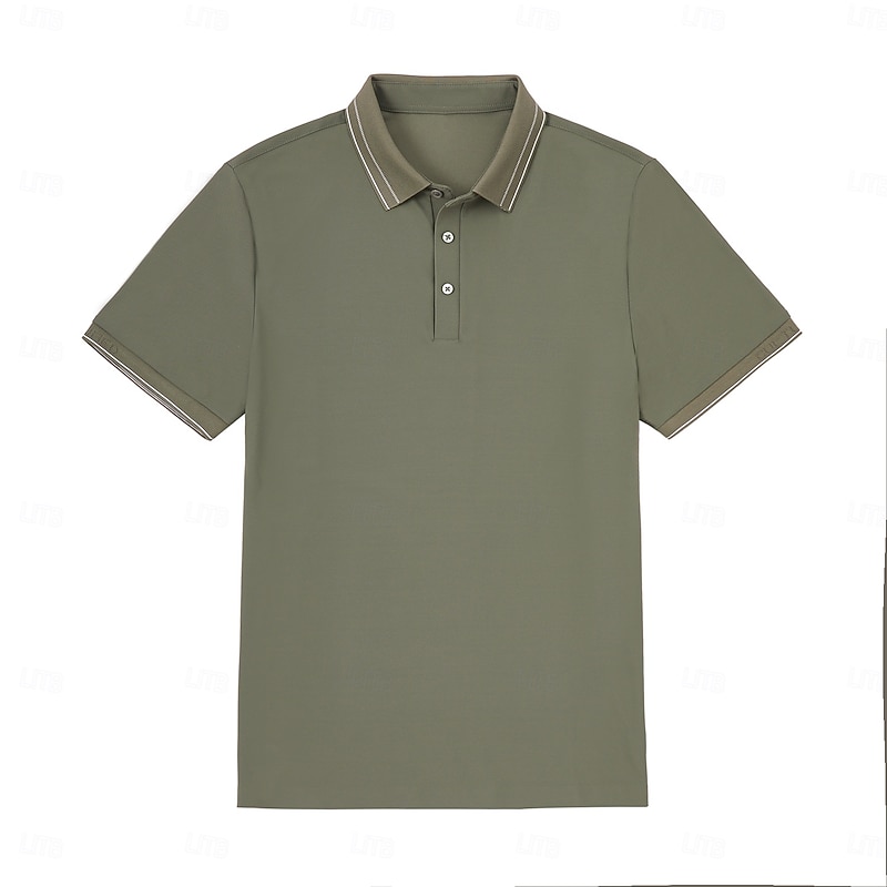 Men's Polo Knit Polo Sweater Business Casual Lapel Short Sleeve Formal Color Block Buttons Summer Black Brown Army Green Polo4