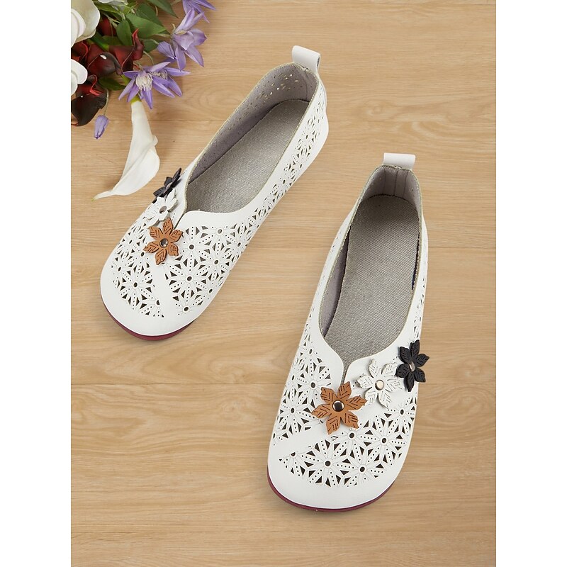 Wide-Fit Floral Cutout Slip-On Flats for Women - Breathable Comfort Barefoot Shoes for Bunion Relief & Daily Wear3