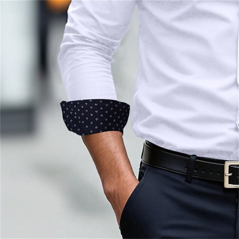 Men's Dress Shirt Non Iron Shirt Wedding Outdoor Light Blue White Dark Navy Long Sleeve Summer Spring Clothing Apparel Pocket2