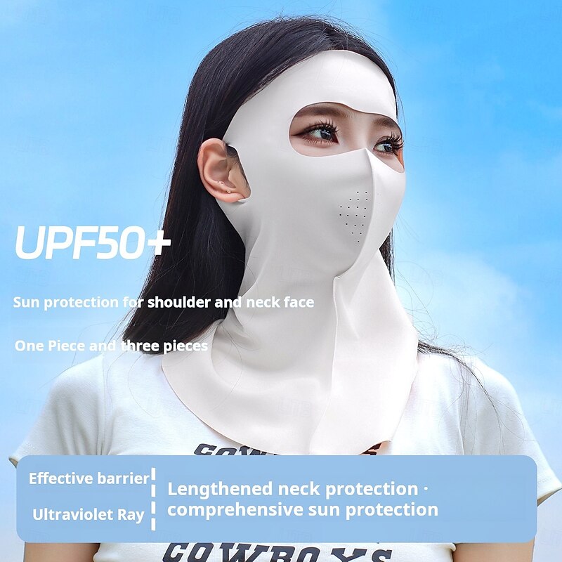 Sun Protection Mask for Women, Ice Silk Full Face UV Protection Neck & Head Cover, Breathable Cycling Face Mask with Neck & Forehead Shield4