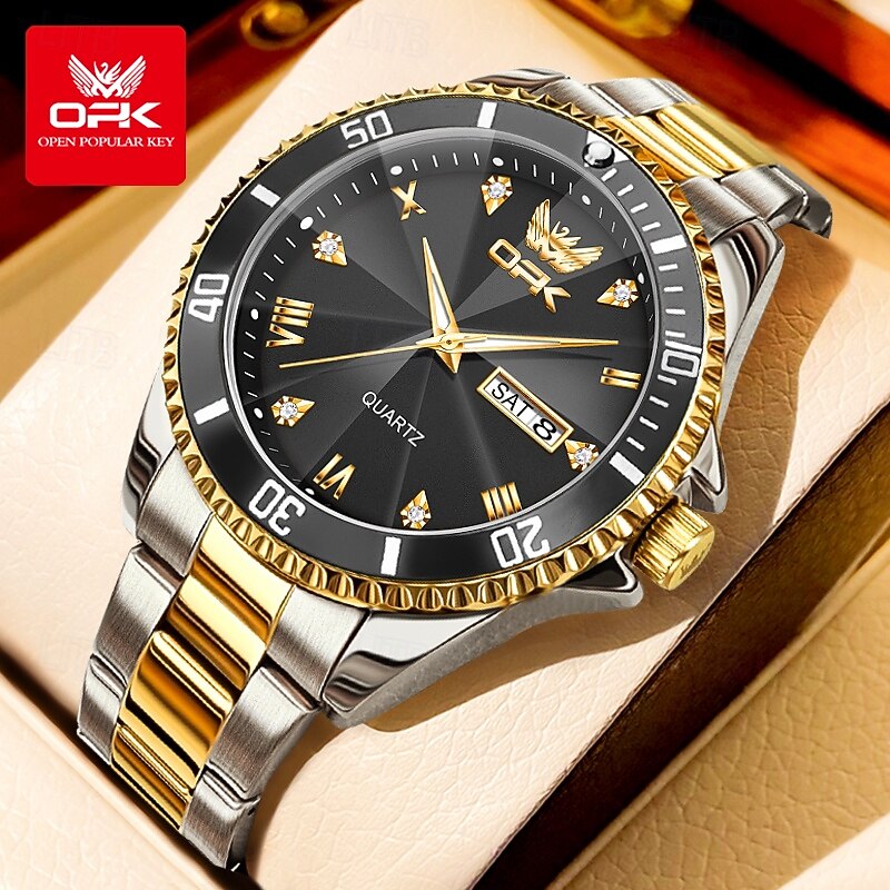 OPK Brand Men's Watches Simple Casual Original Quartz Watch Waterproof Stainleess Steel Luminous Dual Calendar Display Original Watch 8171