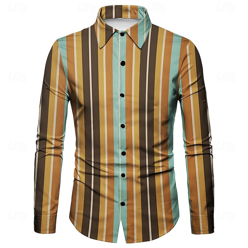 Retro Vintage 1970s Shirt Aloha Shirt Hippie Striped Ethnic Fancy Dress Men's Masquerade Party Daily Wear Pride Parade Adults' Shirt