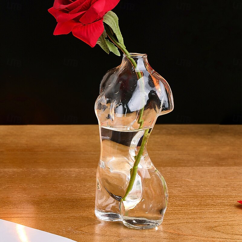 Transparent Female Body Glass Vase – Artistic Human Figure Flower Vase, Unique Hydroponic Planter for Living Room, Home Decor, Entryway & Bookshelf Display3