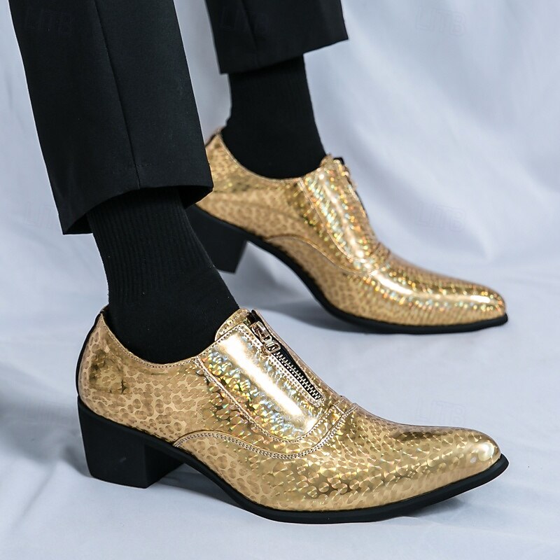 Men's Gold Textured Ankle Boots - Exotic Snake Print Faux Leather Lace-Ups for Prom and Special Events3