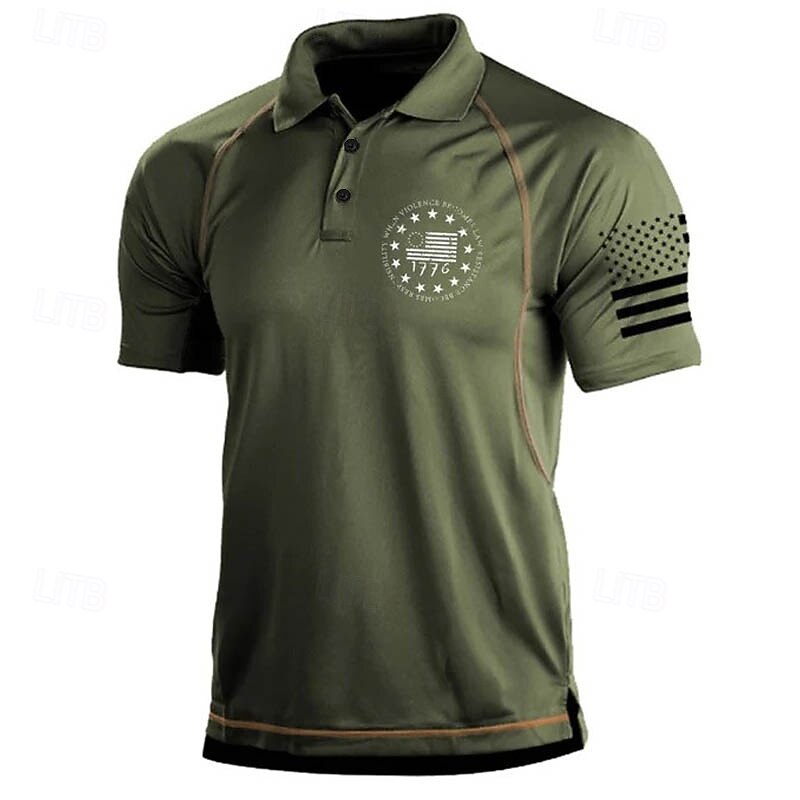 Men's American Flag Veterans Polo Shirts Golf Shirt Short Sleeve Polo Shirts Collared Shirts Casual Streetwear Vacation Wear Party Outfits Buttons 3D Print Black Blue Green