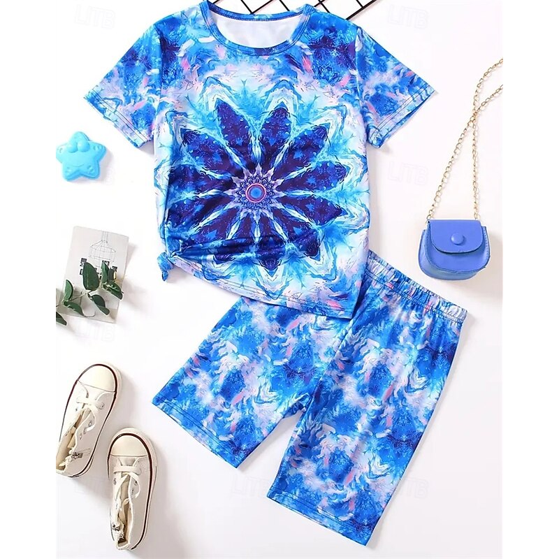 Boys Girls' 3D Floral T-shirt & Shorts Set Short Sleeve Summer Spring Sports Fashion Daily Kids 4-12 Years Crew Neck Outdoor Vacation Sports Tailored Fit