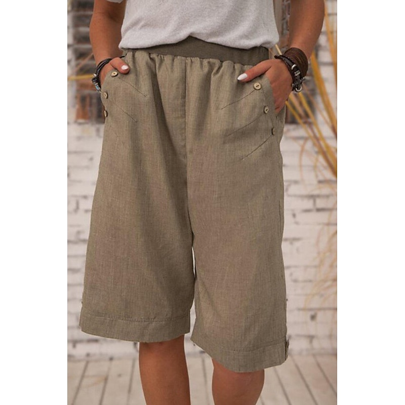 Women's Cotton Linen Shorts Shorts Slacks Streetwear Casual Short Natural Plain Pocket Breathability Soft Micro-elastic Outdoor Daily Wear Navy Black White Army Green Summer Regular Fit