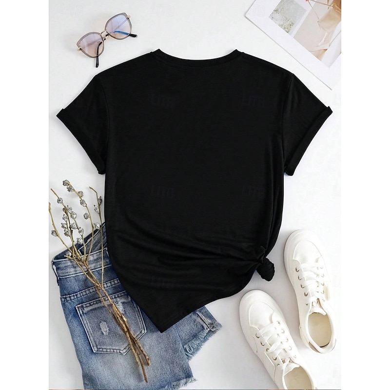 Music Festival Women's T Shirt Graphic Mouth Casual Short Sleeve V Neck Regular Tops Daily Weekend Vacation Wear Print Black Khaki Summer2
