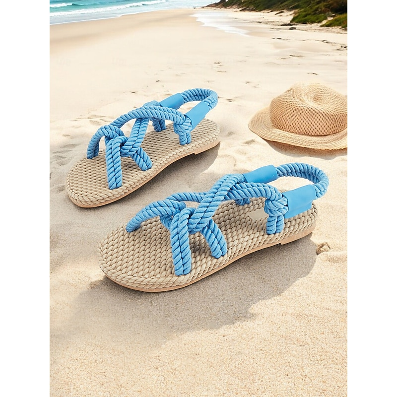 Women's Blue Rope Sandals – Handmade Knotted Strappy Flat Sandals for Summer, Beach Vacations, and Casual Wear2