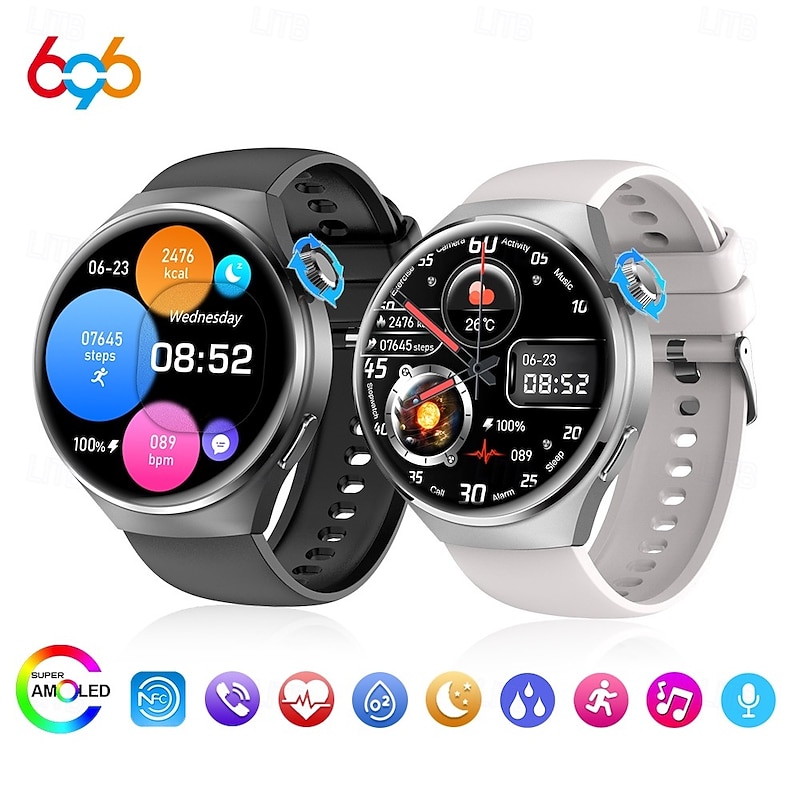 696 MT26 Smart Watch 1.43 inch Smartwatch Fitness Running Watch Bluetooth ECG+PPG Pedometer Call Reminder Compatible with Android iOS Women Men Hands-Free Calls Message Reminder IP 67 47mm Watch Case