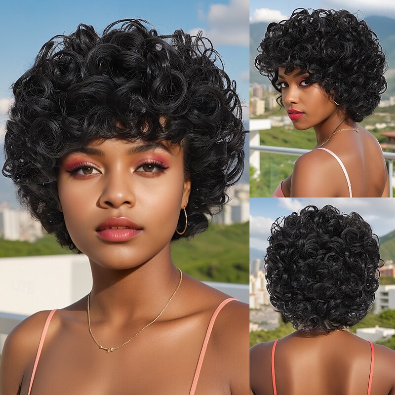 Synthetic Wig Curly Weave Spiral Curl Asymmetrical Neat Bang Machine Made Wig 30 inch A1 Synthetic Hair Women's Thick Comfortable Exquisite Black