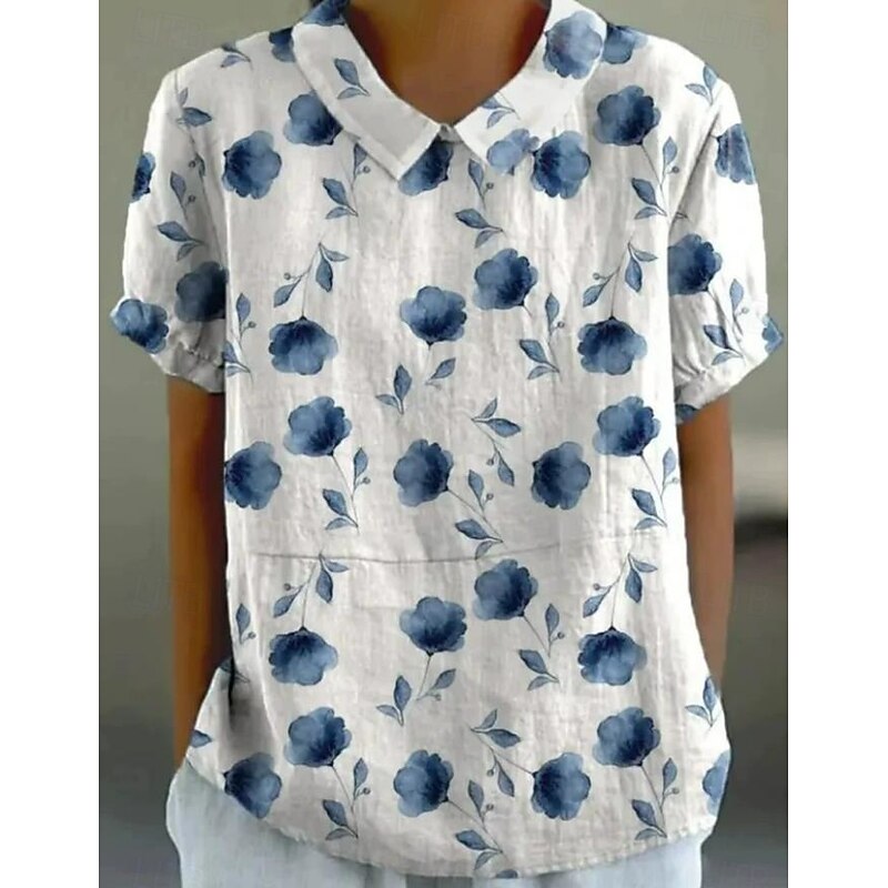 Women's Blouse Floral Elegant Daily Stylish Short Sleeve Shirt Collar Regular Tops Work Daily Holiday White Pink Blue Green Summer