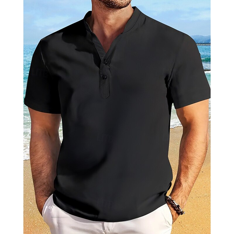 Men's Shirt Summer Shirt Casual Shirt Beach Shirt Button Up Shirt Black White Pink Blue khaki Short Sleeve Plain Standing Collar Vacation Hawaiian Button-Down Clothing Apparel Fashion Casual3