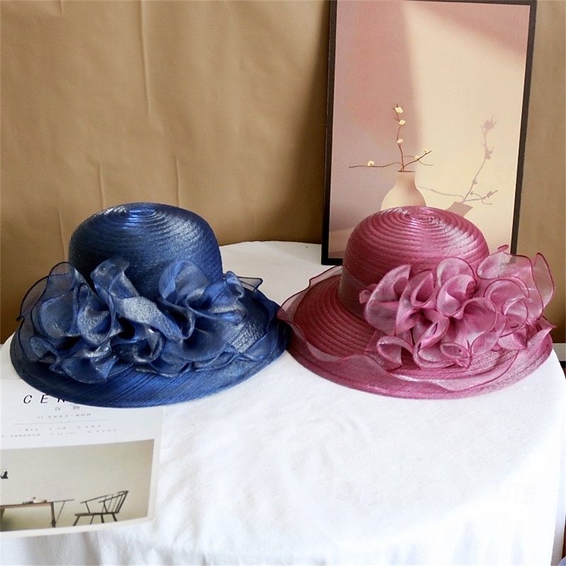Hats Organza Sun Hat Wedding Holiday Tea Party Horse Race Cocktail Elegant Vintage Cute With Floral Headpiece Headwear4