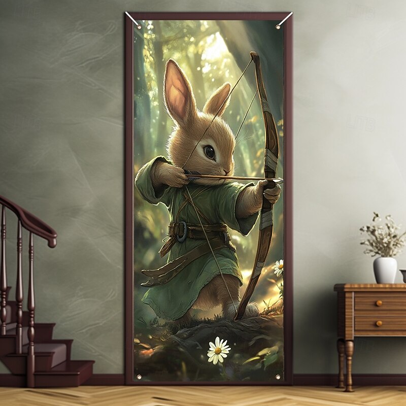 Hunter Rabbit Animal Door Decorations Door Covers Door Tapestry Door Curtain Decoration Backdrop Indoor/Outdoor Door Banner for Front Door Farmhouse2