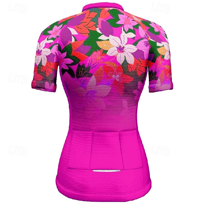 Women's Cycling Jersey Gradient Flower Short Sleeve Bike Tee Tshirt Jersey with 3 Rear Pockets Mountain Bike MTB Quick Dry Anatomic Design Wicking Breathable Sports Pink Purple Fuchsia Clothing2