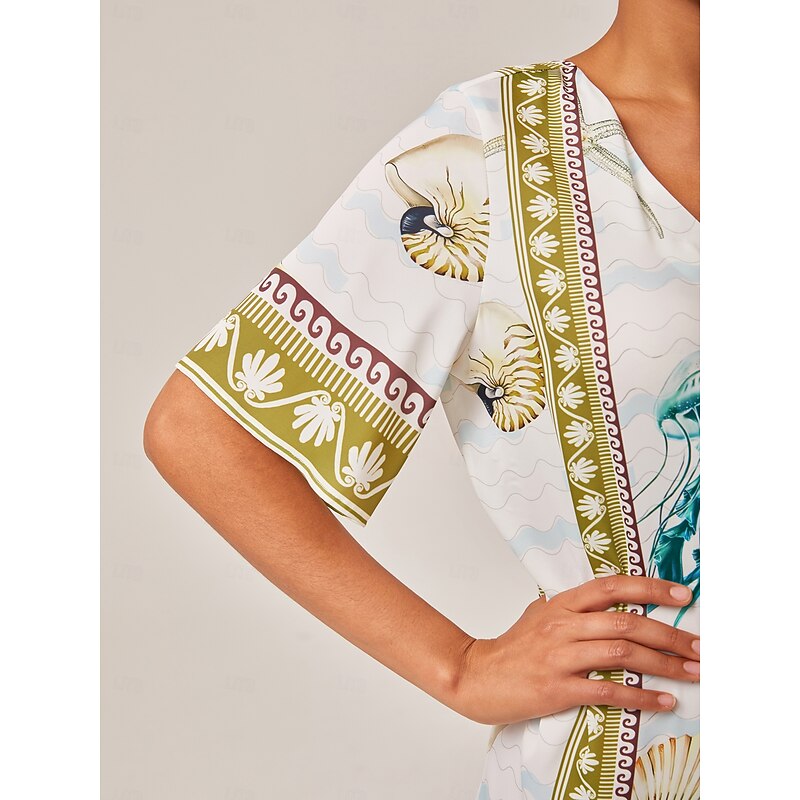 Resort-Style Ocean Print Straight-Cut Dress4