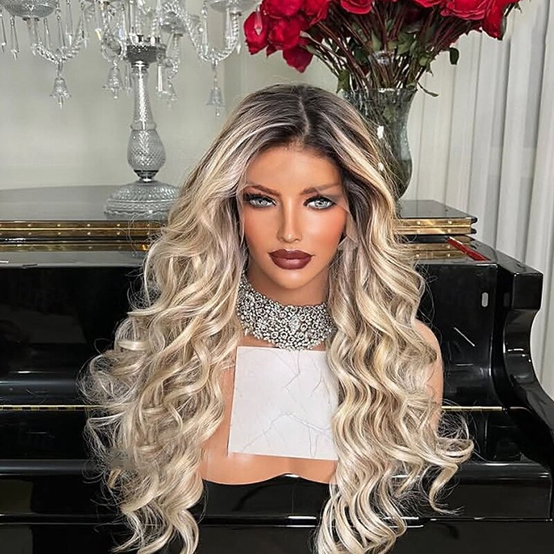 Brazilian Hair Ash Blonde Glueless 5x5 Lace Closure Wigs Free Part Ombre Colored 13x4 Lace Front Wig  with Baby Hair for Women3