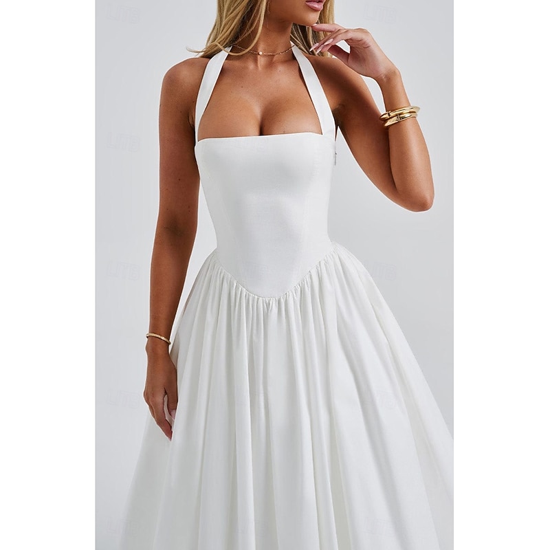 Women's Midi Dress White Dress Graduation Dress Fashion Modern Birthday Holiday Graduation Regular Fit Plain Sleeveless Halter Neck Black White Red Summer4