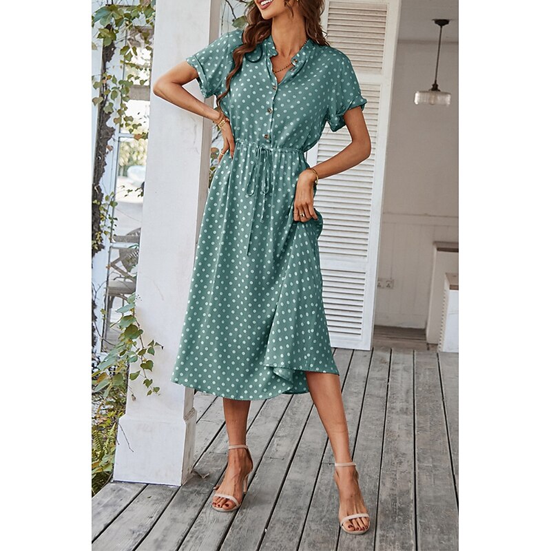 Women's Midi Dress Casual Dress Summer Dress Fashion Vacation Holiday Date Regular Fit Polka Dot Short Sleeve V Neck Black Pink Wine Dark Green Summer4