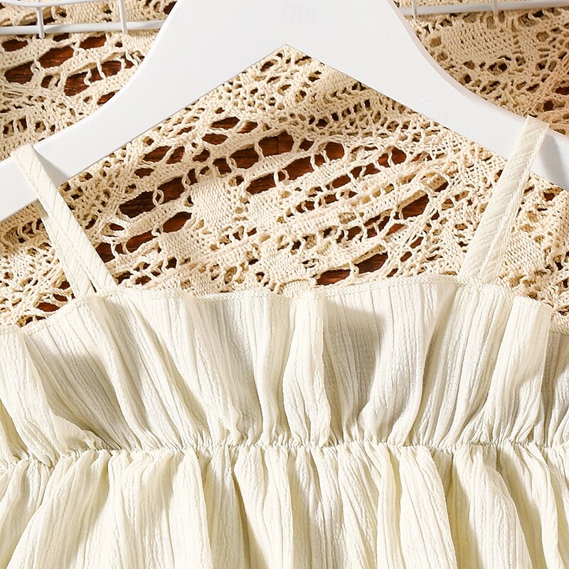 Kids Girls' Overall & Jumpsuit Solid Color Fashion Off Shoulder School 7-13 Years Summer Beige2