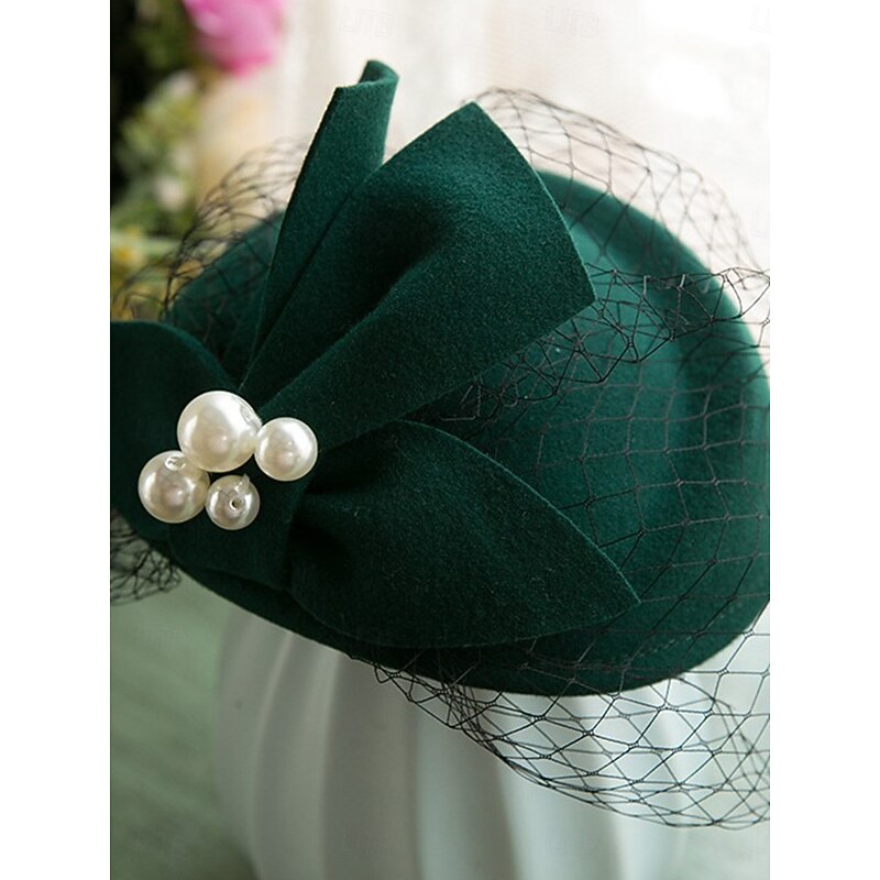 Hats Tulle Cotton Fabric Bowler / Cloche Hat Wedding Elegant Vintage With Bowknot Headpiece Headwear3