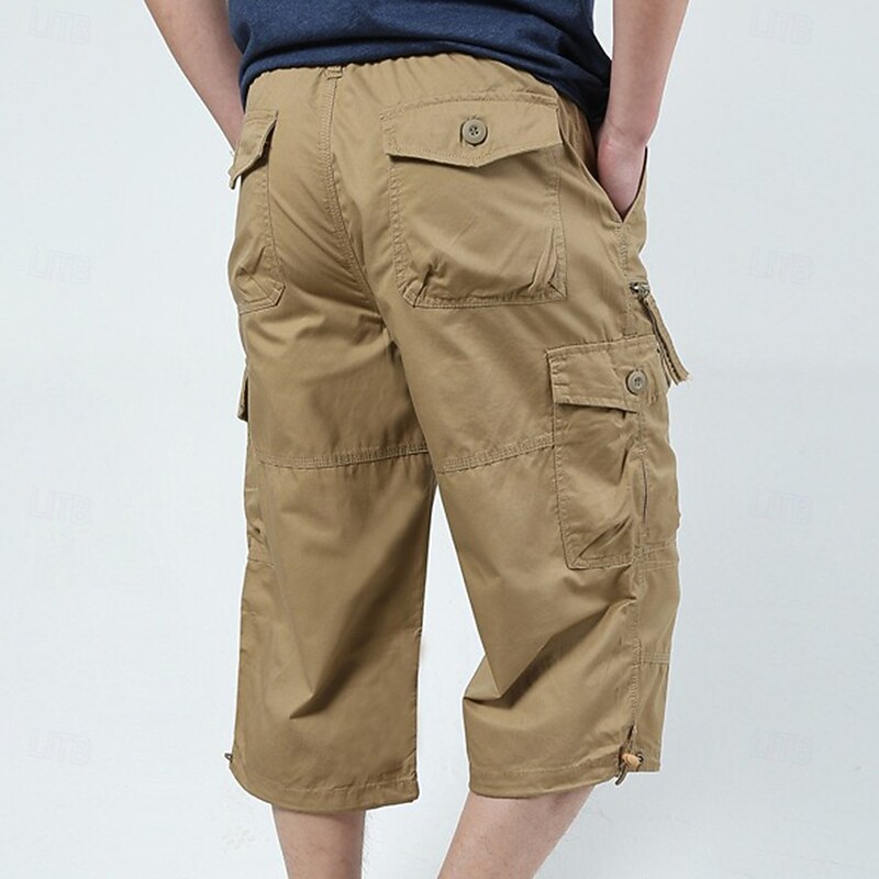 Men's Cargo Shorts Capri Pants Capri shorts Hiking Shorts Elastic Waist Multi Pocket With Belt Plain Comfort Breathable Calf-Length Daily Streetwear Stylish Casual / Sporty Army Yellow Black3