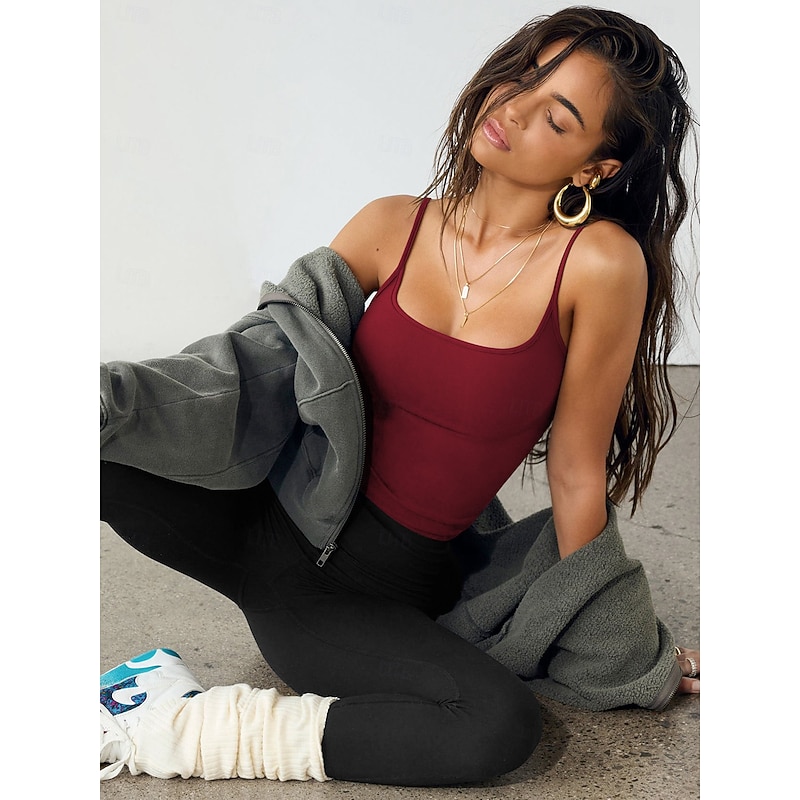 Women's Camisole Tank Top Plain Stylish Sexy Sleeveless Sleeveless Strap Regular Tops Daily Black White Red Light Brown Dark Gray Summer