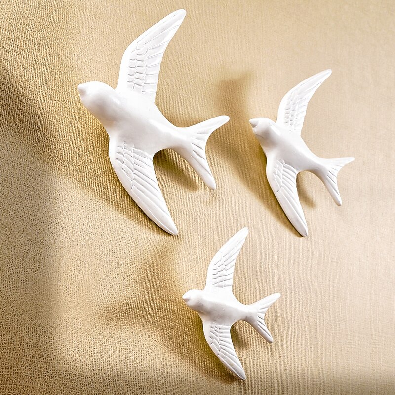 3pcs/set Modern White Flying Bird Wall Decor, Resin 3D Swallow Wall Hanging, Minimalist Home and Hotel Indoor Decoration4
