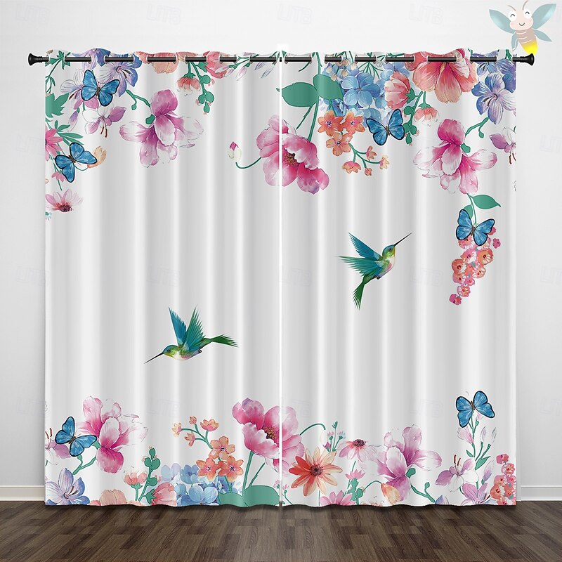 Blackout Curtains French Style Countryside Hummingbird Insulation Outdoor Balcony Rest Living Room Home Decoration 2-piece Set Of 3d Digital Printing Perforated2