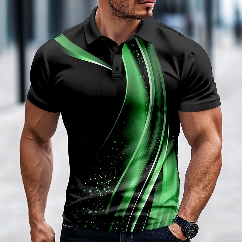 Men's Geometic Line Polo Short Sleeve Polo Shirts Collared Shirts Casual Outdoor Business Daily Wear 3D Print Summer Spring Fall Blue Purple Brown4