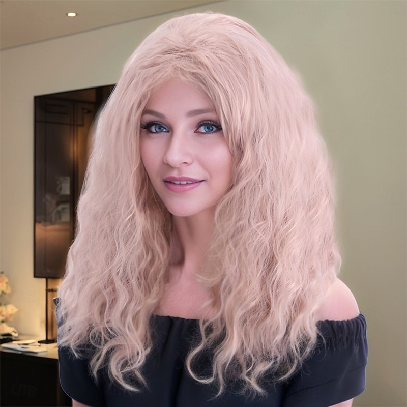 Synthetic Wig Wavy Curly Weave Layered Haircut With Bangs Machine Made Wig 24 inch A1 Synthetic Hair Women's Classic Comfortable Color Gradient Mixed Color3