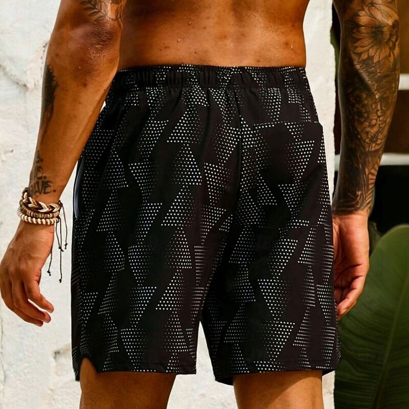 Men's Geometric Polka Dot Lined Shorts 2 in 1 Board Shorts Swim Shorts Mid Waist Hawaiian Vacation Holiday Beach Wear Side Pockets With Compression Liner Elastic Drawstring Waist Designer Clothing2