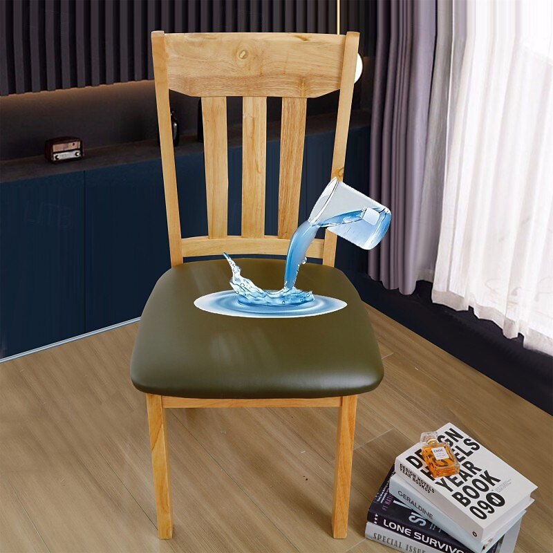 Dining Chair Seat Covers Waterproof Seat Slipcover PU leather Seat Covers Chairs Removable Chair Seat Cushion Cover2