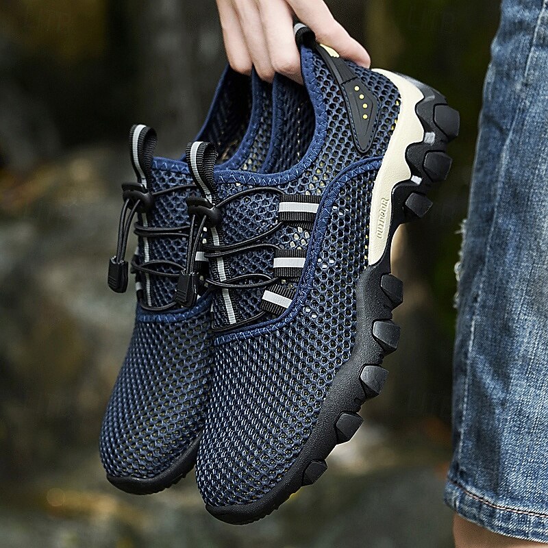 Men's Navy Blue Mesh Hiking Sneakers – Breathable Outdoor Running Shoes with Rugged Sole2