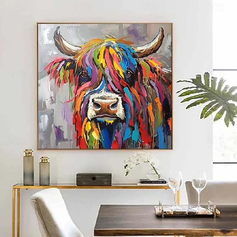 Abstract  cow artwork oil painting handmade cow painting on canvas extra large abstract art over sized textured animal painting animal art painting large canvas wall art picture for wall decoration4