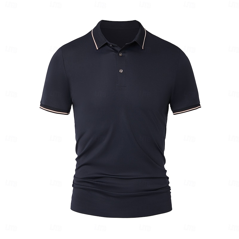 Men's Polo Work Street Turndown Short Sleeve Vacation Fashion Solid Color with White Trim Buttons Summer Spring Black White Navy Blue Green Polo