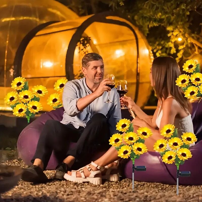 2Pcs LED Solar Outdoor Lights 6 Heads Sunflower Garden Lights Patio Lights Fairy Lights for Mattress Pillow Home Villa Yard Park Walkway Landscape Decoration4