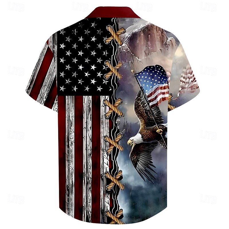 Men's American US Flag Independence Day Patriotic Shirt Casual Shirt Cuban Collar Shirt Short Sleeve Army Militray Holiday Streetwear Summer Spring Camp Collar Shirt 3D Print Red2