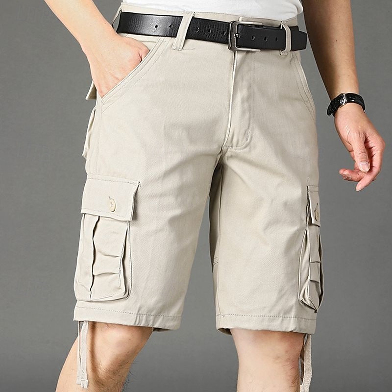 Men's Cargo Shorts Shorts Summer Shorts Multi Pocket Flap Pocket Plain Comfort Wearable Knee Length Outdoor Sport Daily Fashion Casual Black Yellow - Main Image